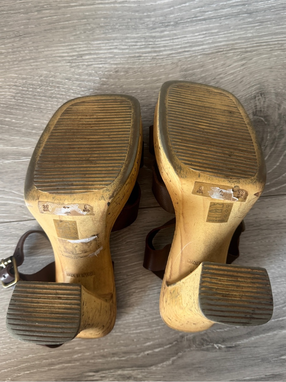 Vintage Y2K Aldo Brown Leather Cork Platform Heels Sandals Sz 8 / 38 Bratz vibes - Picture 10 of 14